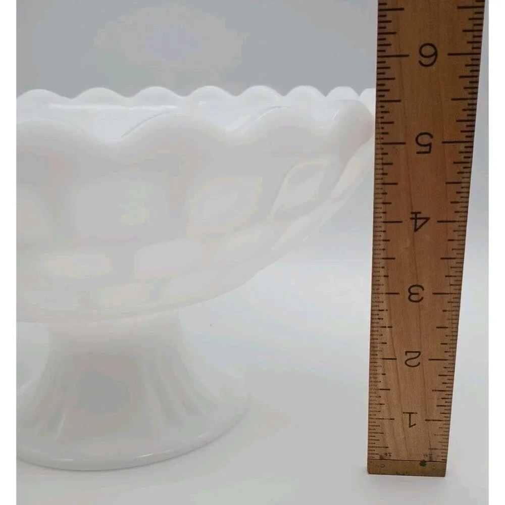 Vintage White Milk Glass Fruit Bowl Dish Yorktown Pattern with Pedestal